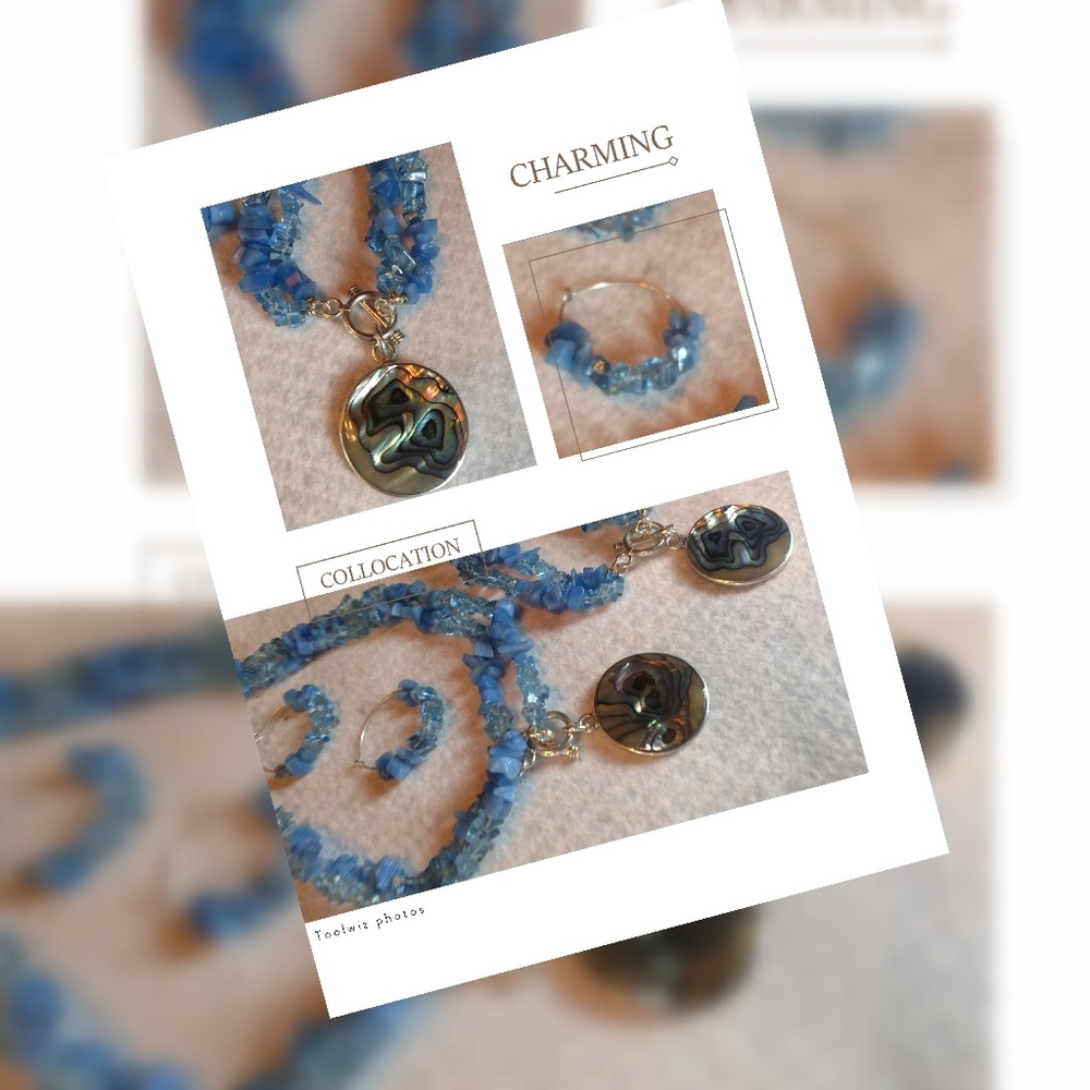 Blue Topaz and Sea Shell pendant set
